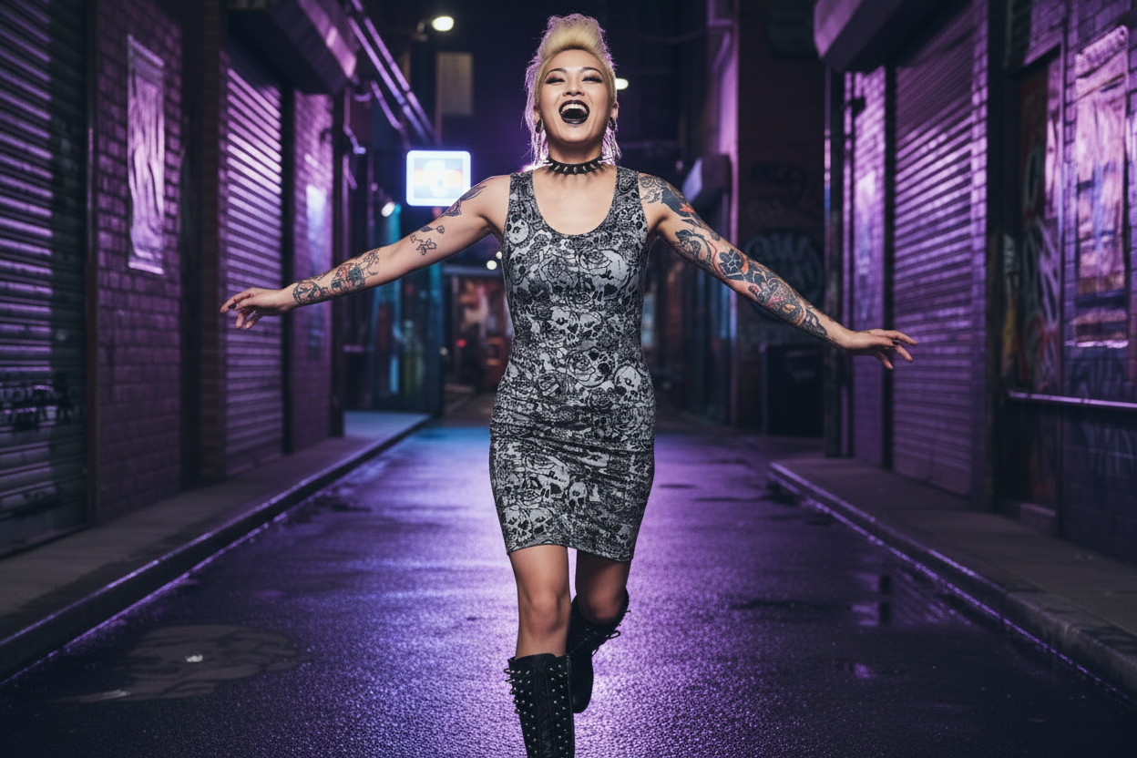 DARK URCHIN 'Skull Storm'. 'Metal' (Grey). Women’s Bodycon Dress. Choice of Sizes