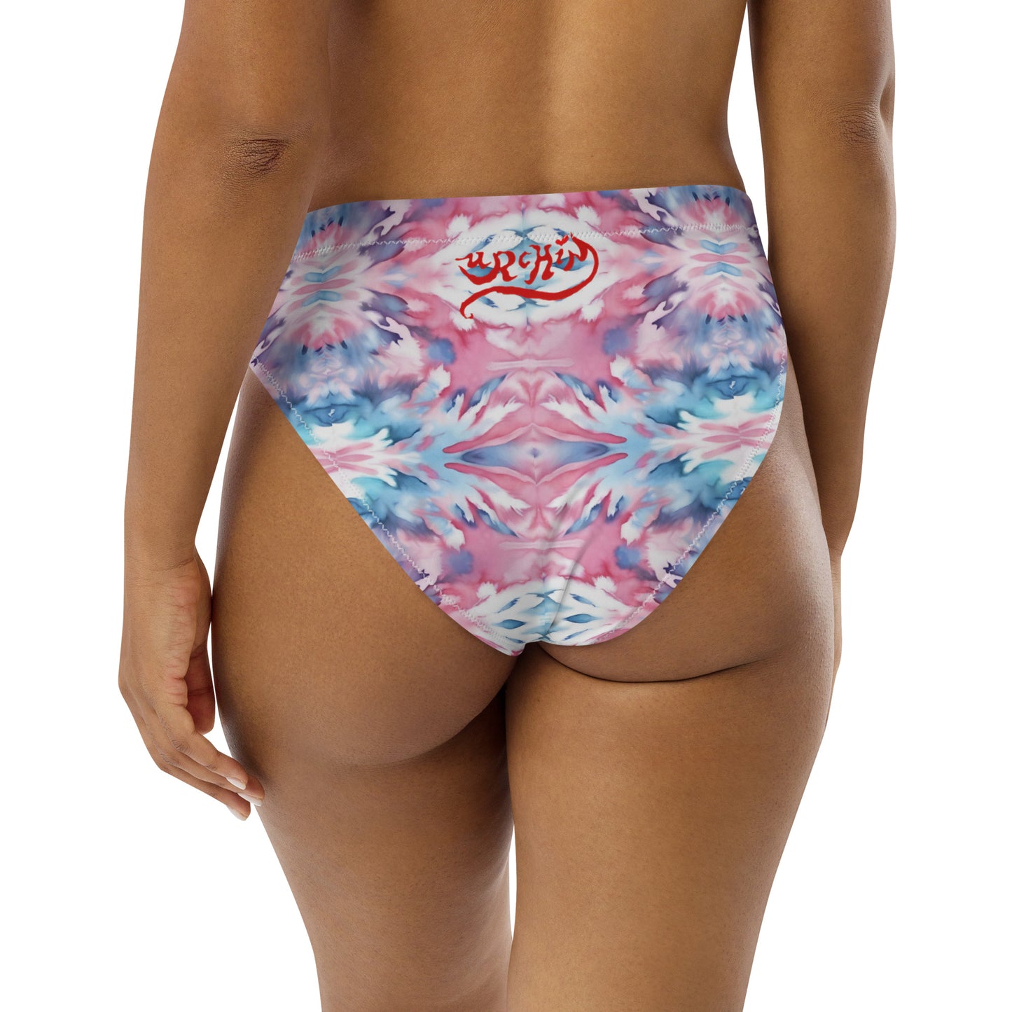 URCHIN-'CORAL SEA' Pink and Blue Tie Dye. Recycled High Waisted Bikini Bottom. Choice of Sizes.