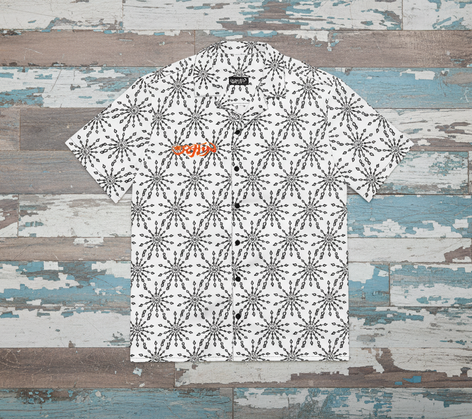 URCHIN 'U FIREWORK'. BLACK/CLOUD Unisex button shirt. Multiple Sizes.
