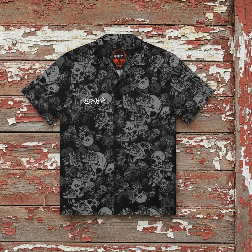 DARK URCHIN-'U Skull Storm' Unisex Shirt. Colour 'Night' ( Black ). White Logo.