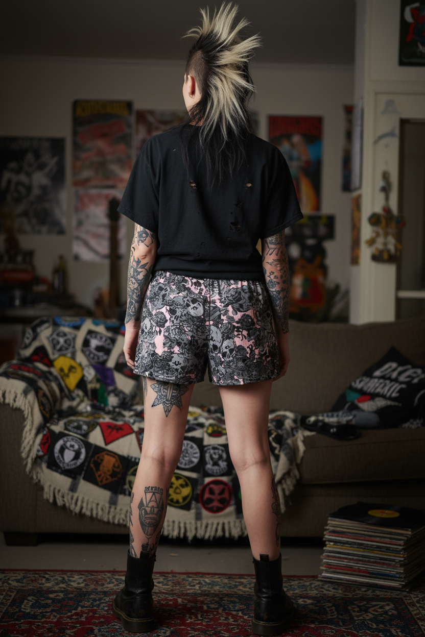 DARK URCHIN SKULL STORM 'CORAL' Women’s pajama shorts