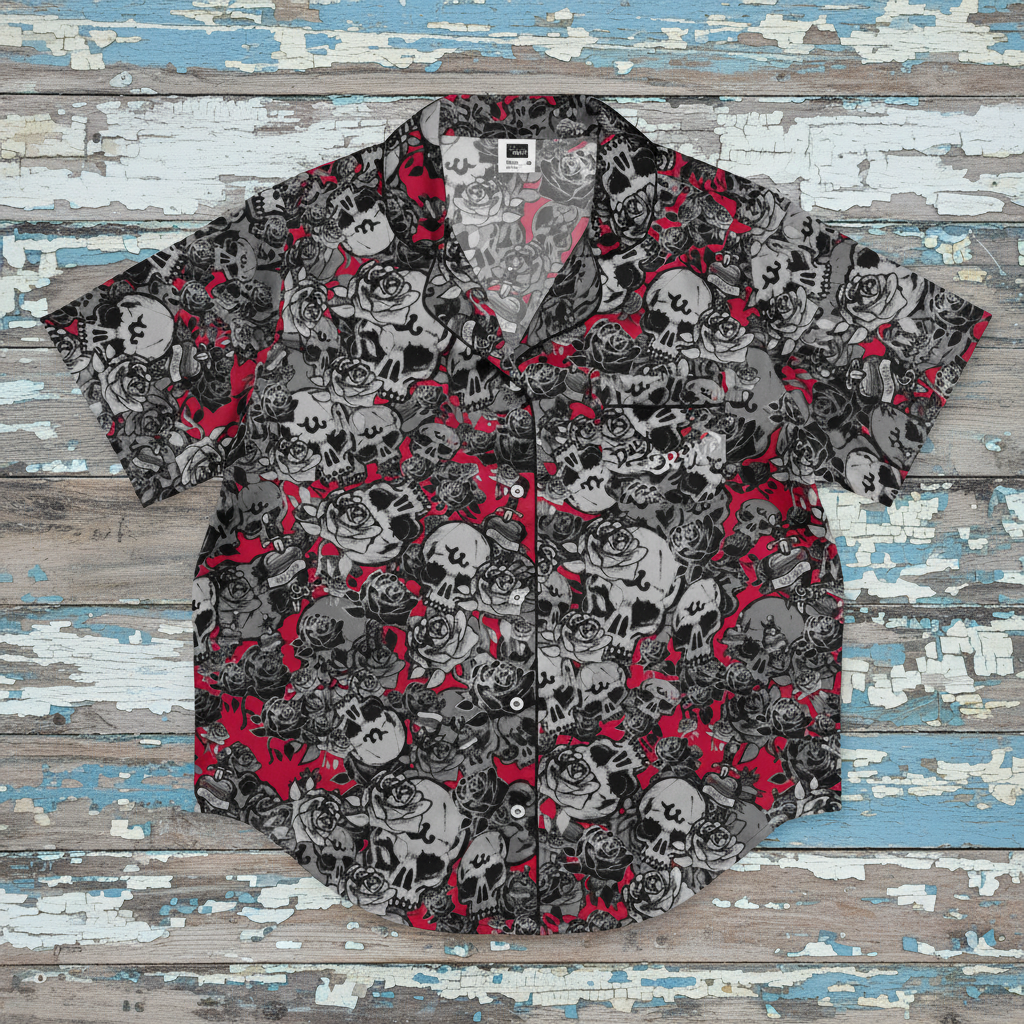 DARK URCHIN SKULL STORM 'WINE' women’s short sleeve pajama top