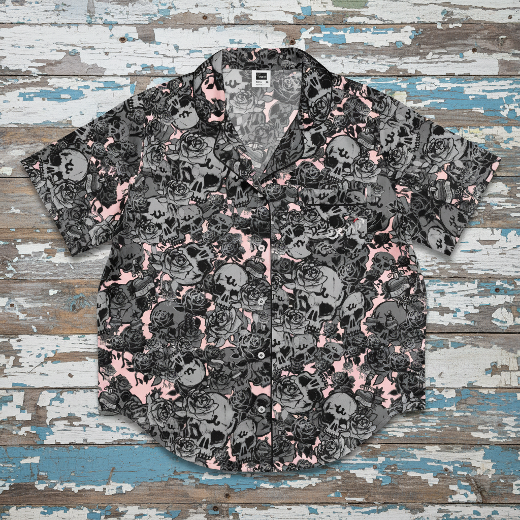DARK URCHIN SKULL STORM 'CORAL' women’s short sleeve pajama top.