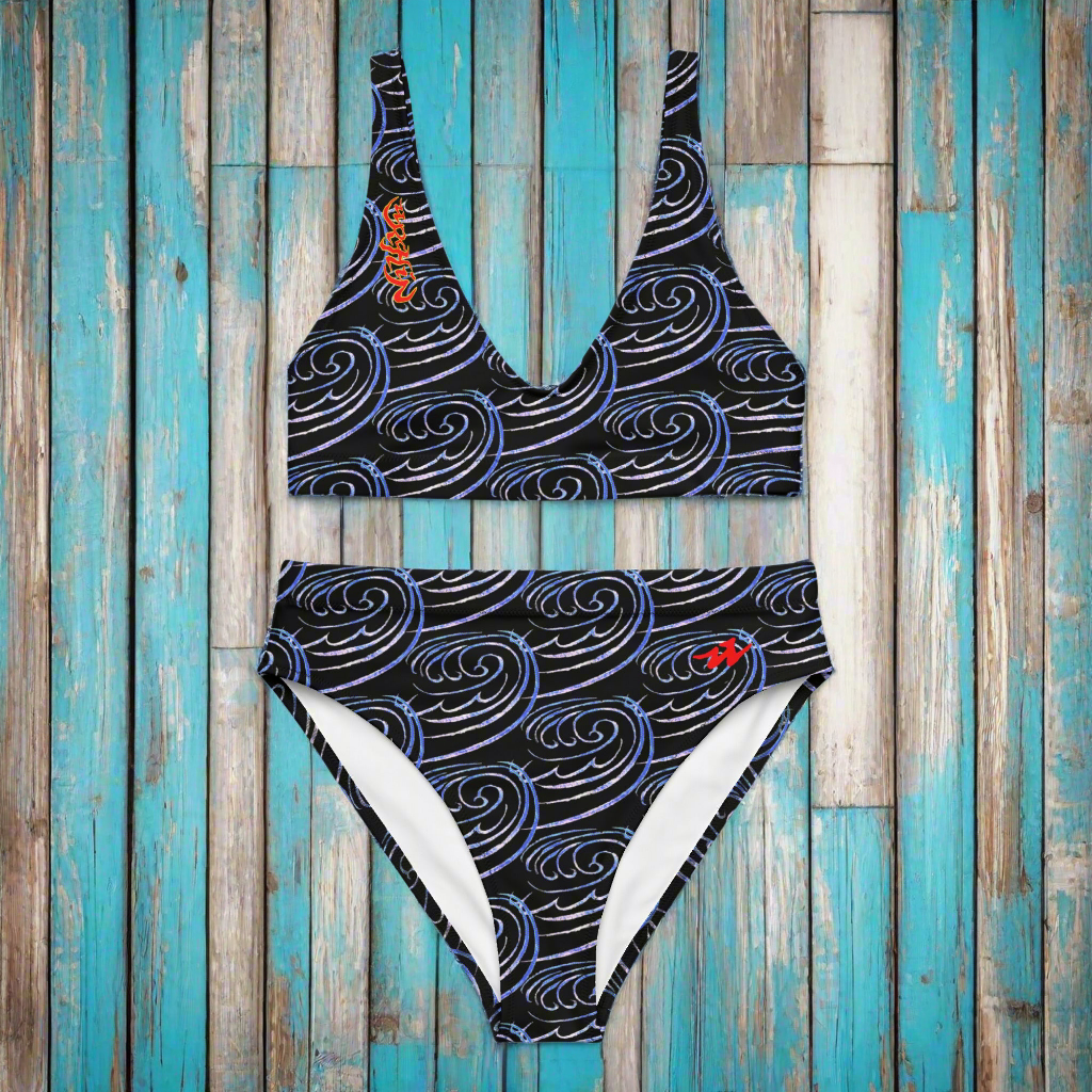 URCHIN Swimwear 'Blue Waves' Recycled high-waisted bikini. Choice of Sizes.