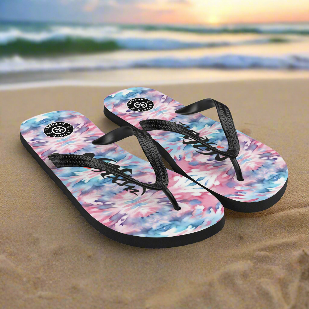 URCHIN Footwear. 'CORAL SEA' Pink & Blue Tie Dye. Unisex Flip-Flops. Choice of Sizes.