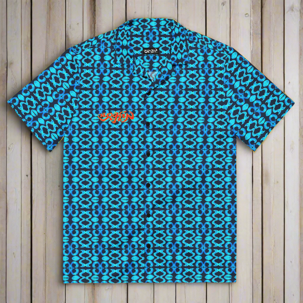 URCHIN 'BLUE SEA SHELLS' 'Blueberry'(Dark Blue). Unisex button shirt. Multiple Sizes.