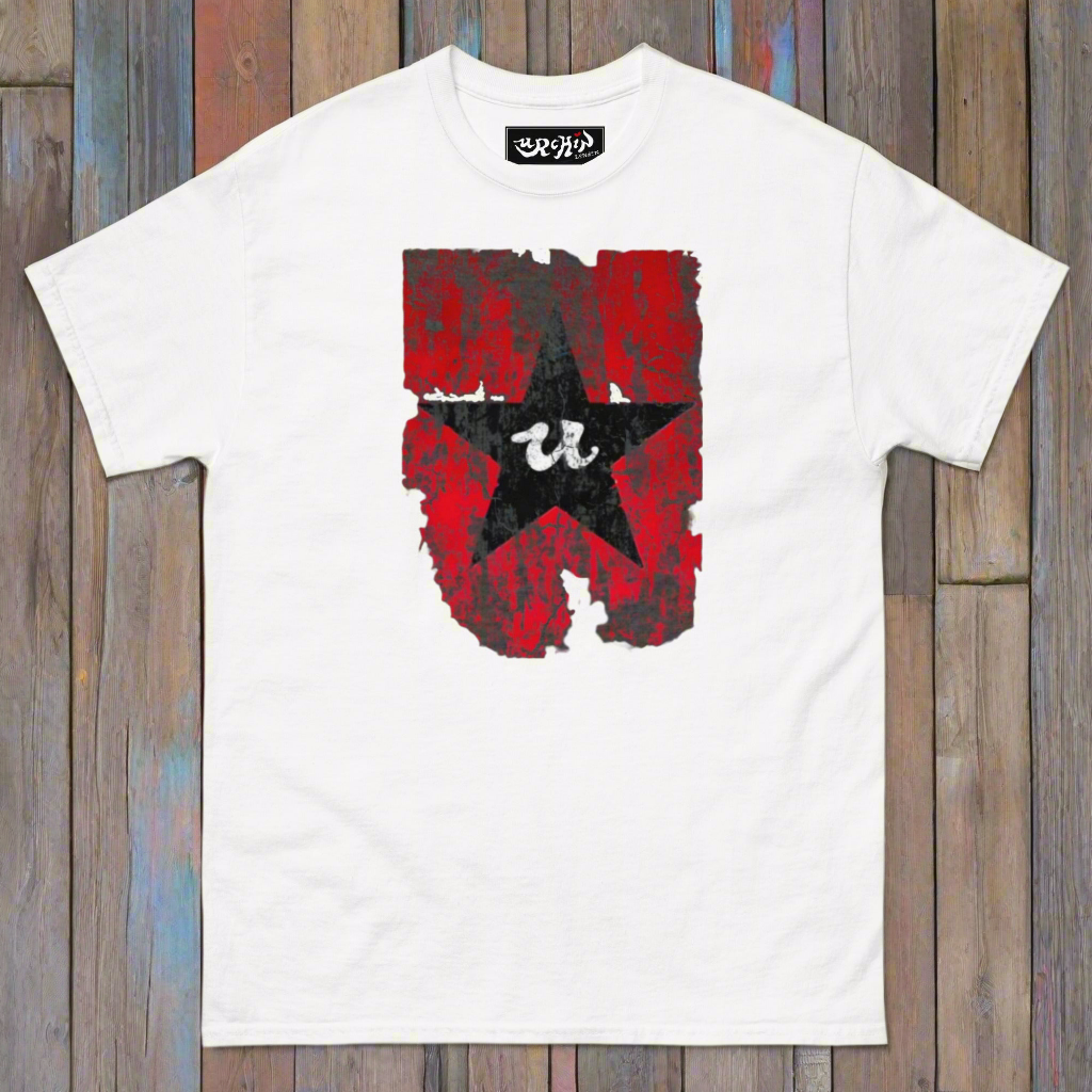 URCHIN Clothes -'U STAR' Black on Red- Old Poster. Cotton T Shirt. Choice of Colours. Unisex.