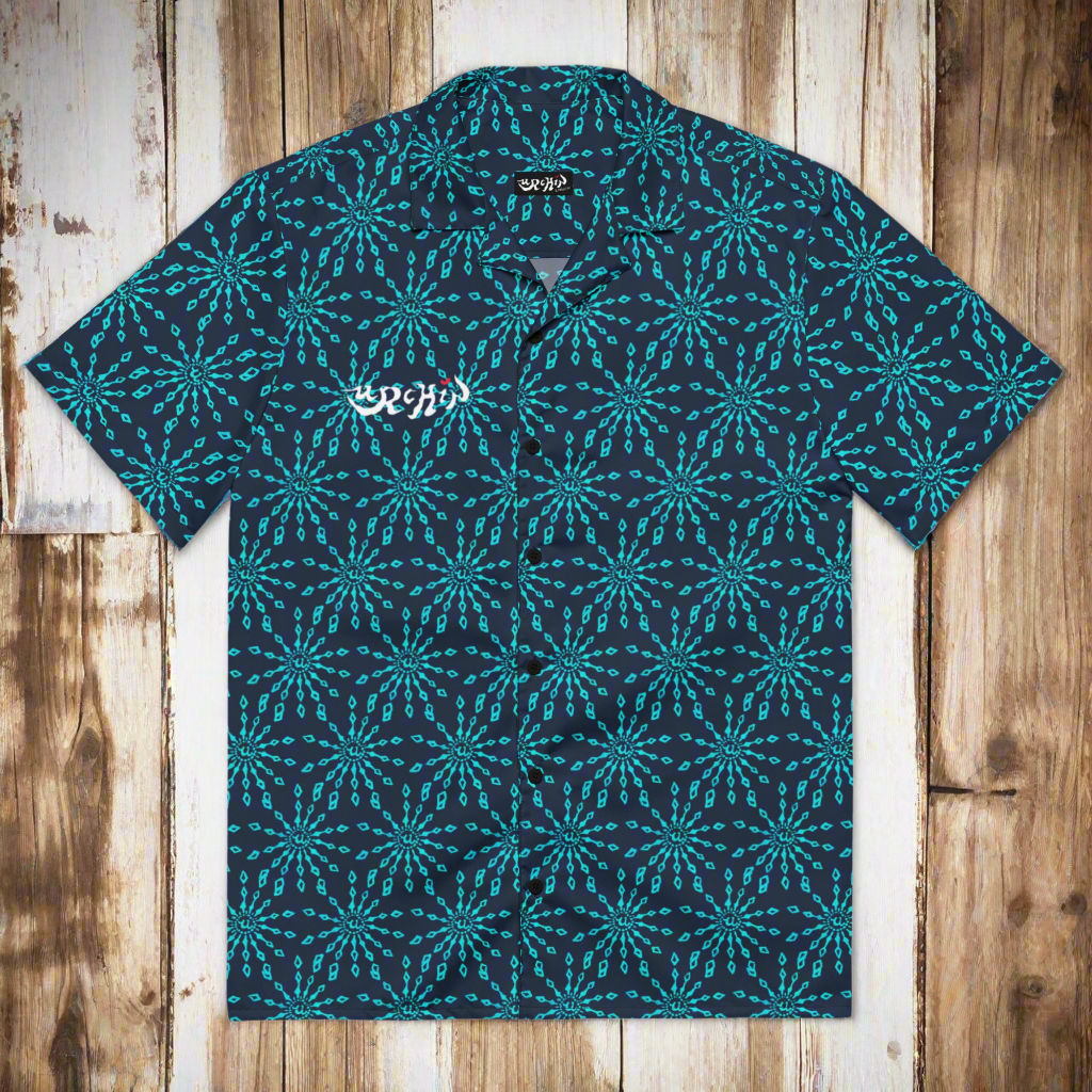 URCHIN 'U FIREWORK'. BLUE on BLUEBERRY Unisex button shirt. Multiple Sizes.