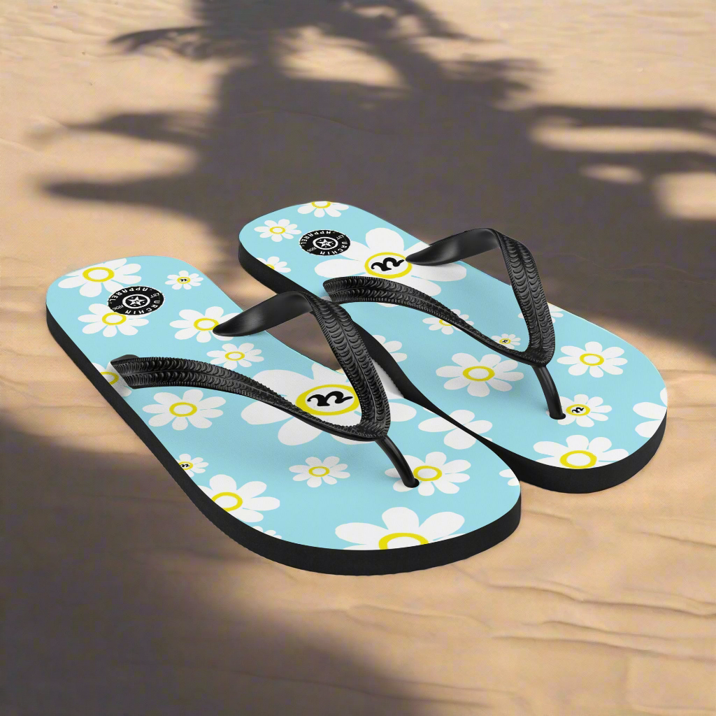 URCHIN 'U DAISY' Light Blue. Unisex Flip-Flops. Choice of 3 Sizes.