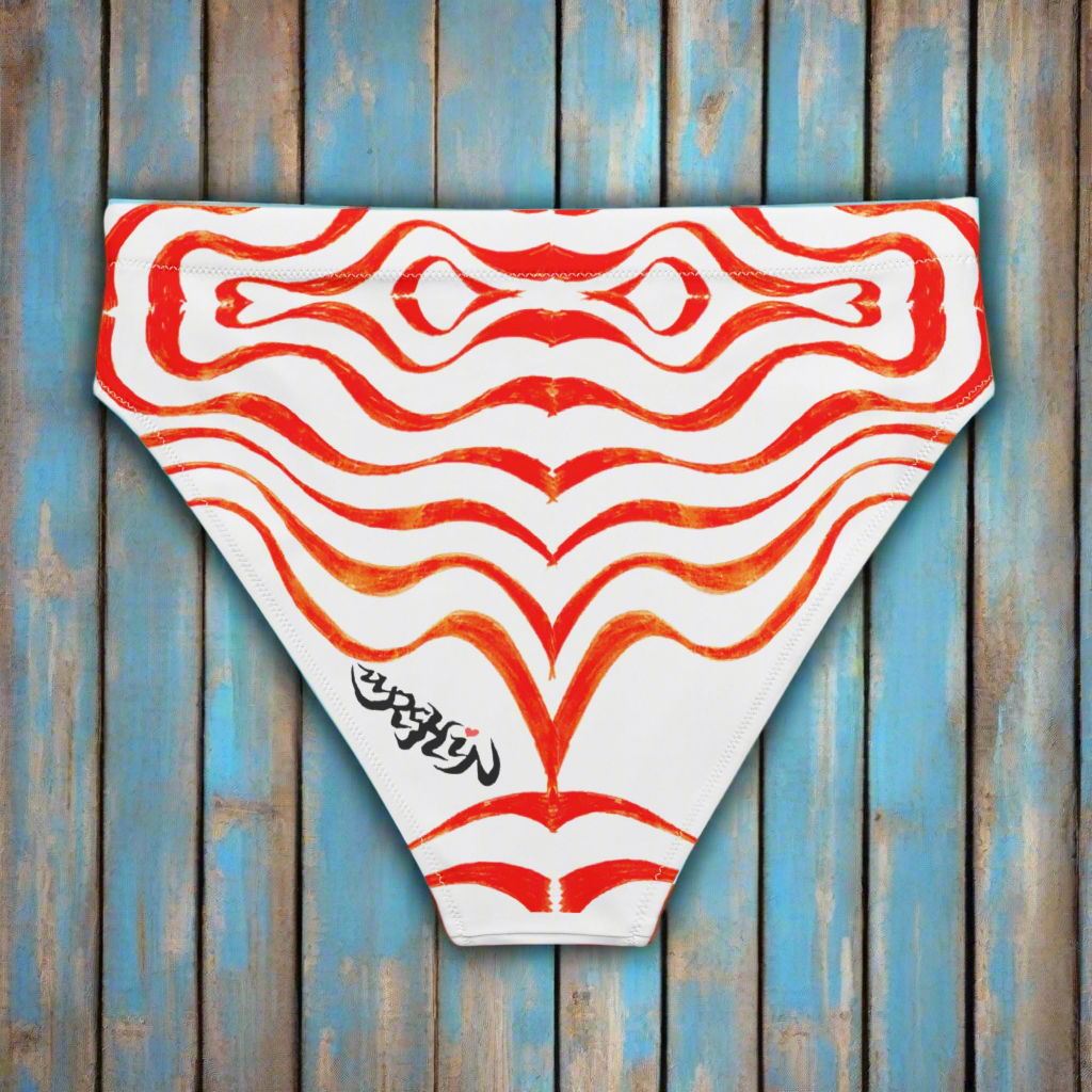 URCHIN - 'TATTOO WAVE' RED. Recycled high-waisted bikini bottom. Choice of Sizes.