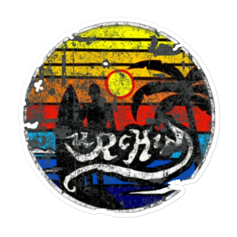 URCHIN Stickers. 'Sunrise Surfer'. Distressed Style. Bubble-free Vinyl. Choice of 3 Sizes.