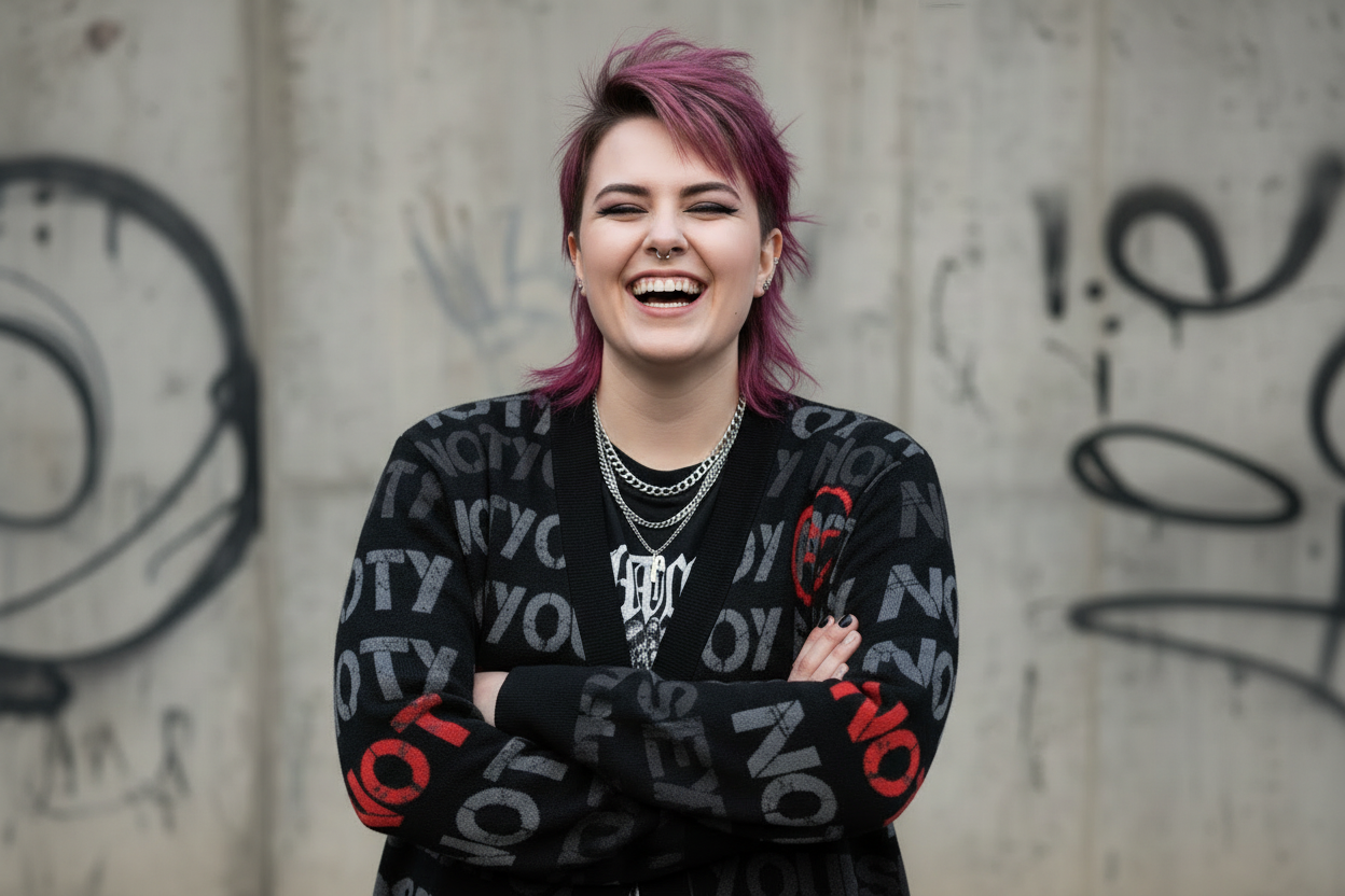 DARK URCHIN 'NOT YOUR SEX TOY'Knitted cardigan. Grey & Red on Black. XL