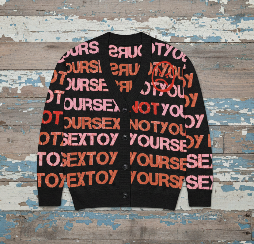 DARK URCHIN 'NOT YOUR SEX TOY' Knitted cardigan. Pink & Red on Black. XL