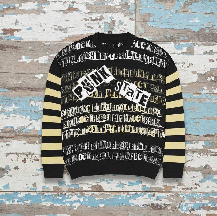 DARK URCHIN 'PUNK STATE' MENACE Unisex Relaxed fit knitted crew neck sweater.