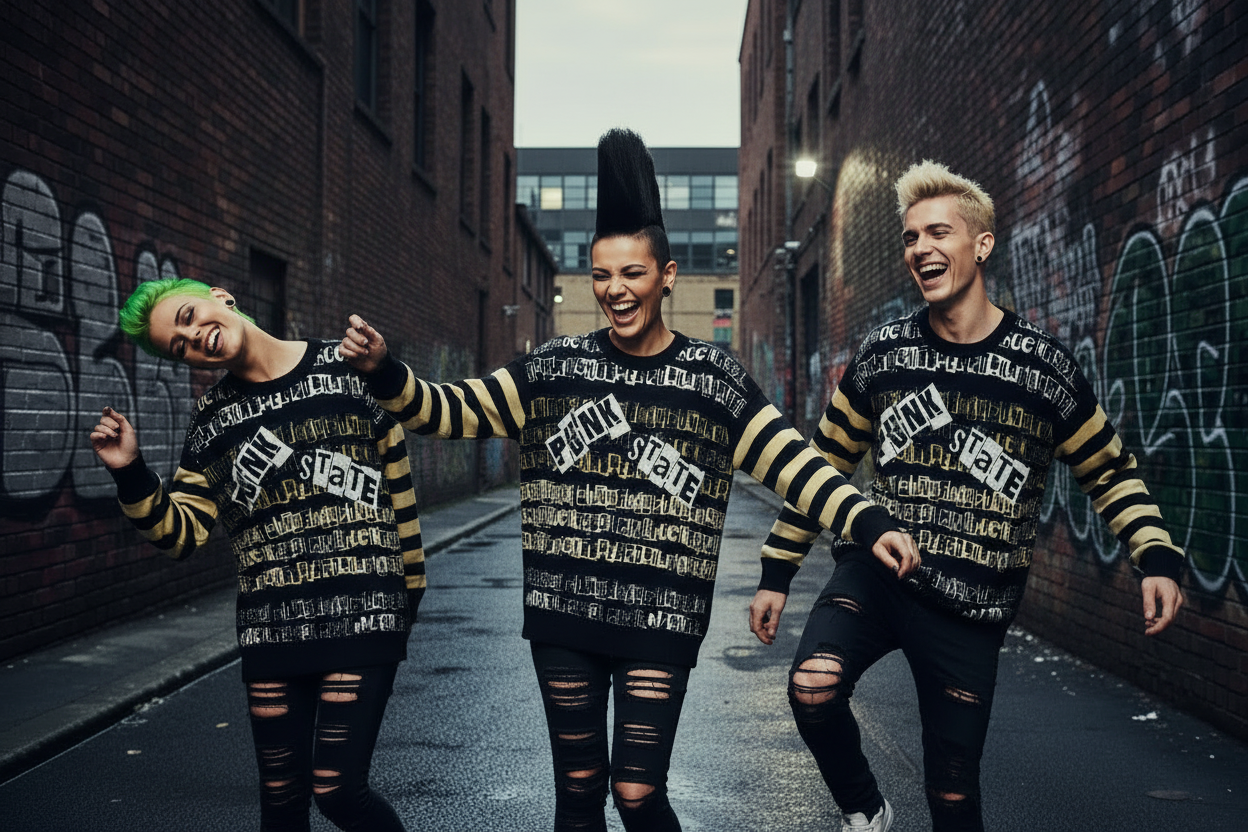 DARK URCHIN 'PUNK STATE' MENACE Unisex Relaxed fit knitted crew neck sweater. 4 Size Options.
