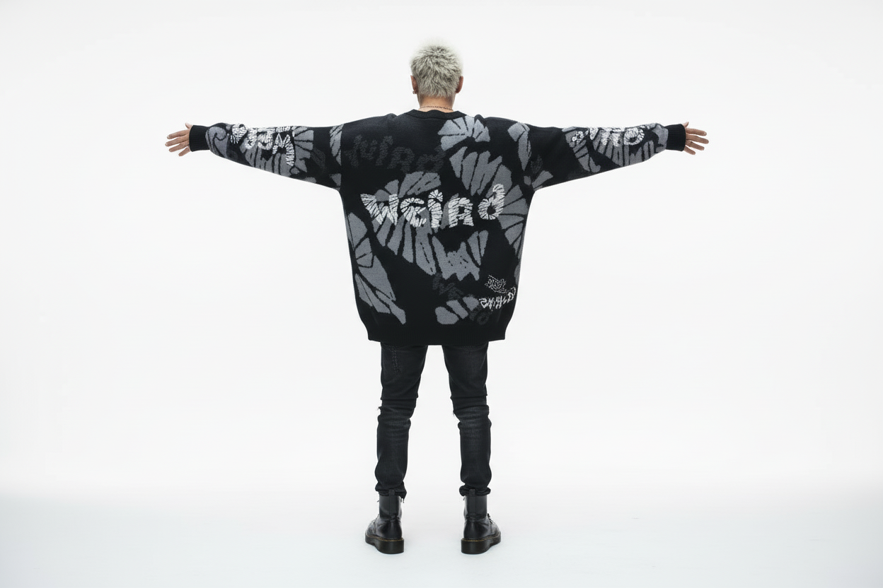 DARK URCHIN 'WEiRD WEiRD' Relaxed fit knitted crew neck sweater. XL