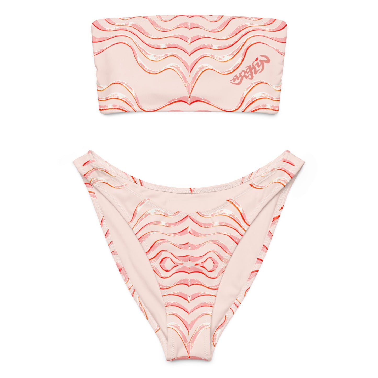 URCHIN 'TATTOO WAVE'. Pink Stripe. Recycled bandeau bikini