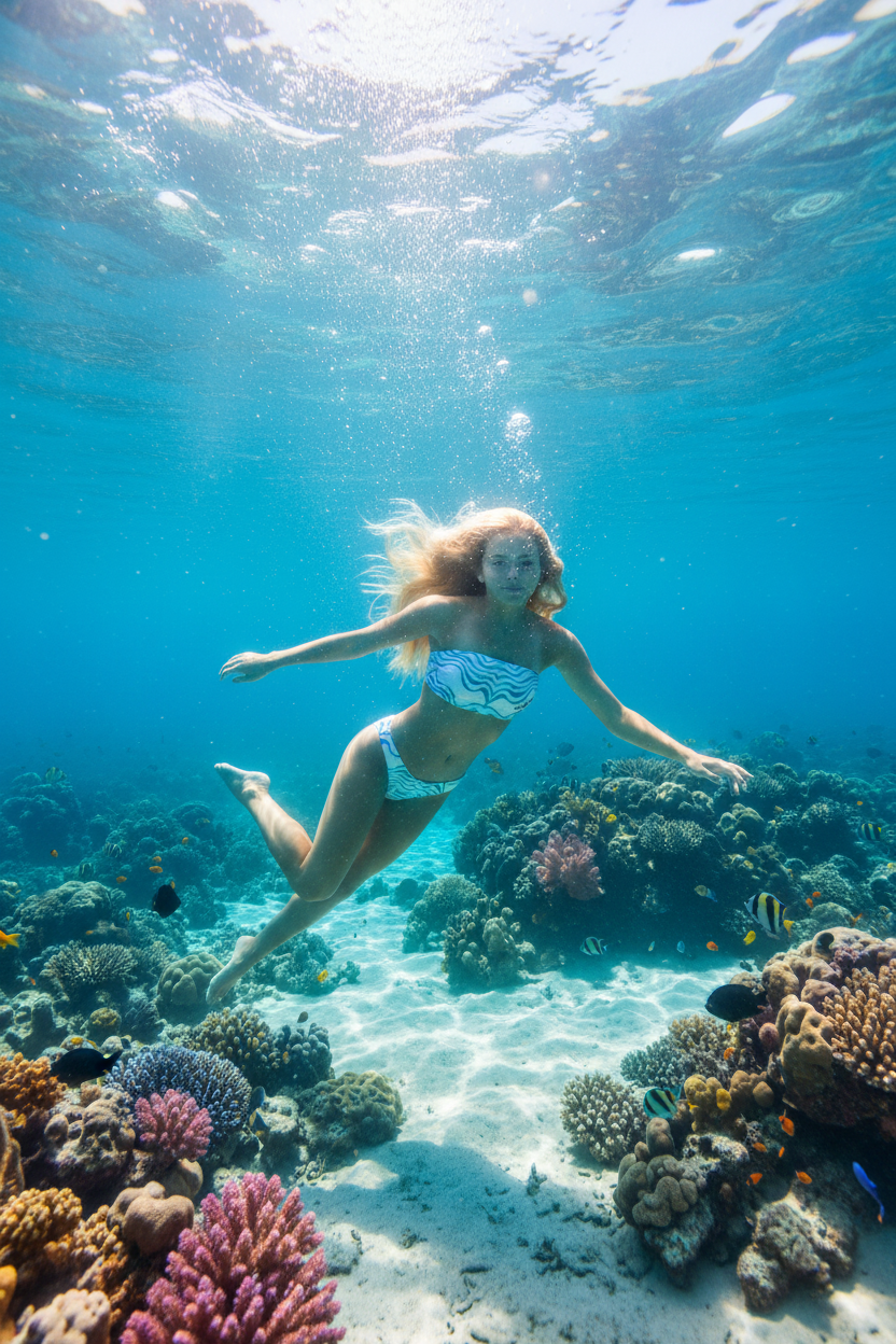 URCHIN 'TATTOO WAVE' Blue Stripe. Recycled Bandeau Style Bikini. Choice of Sizes.