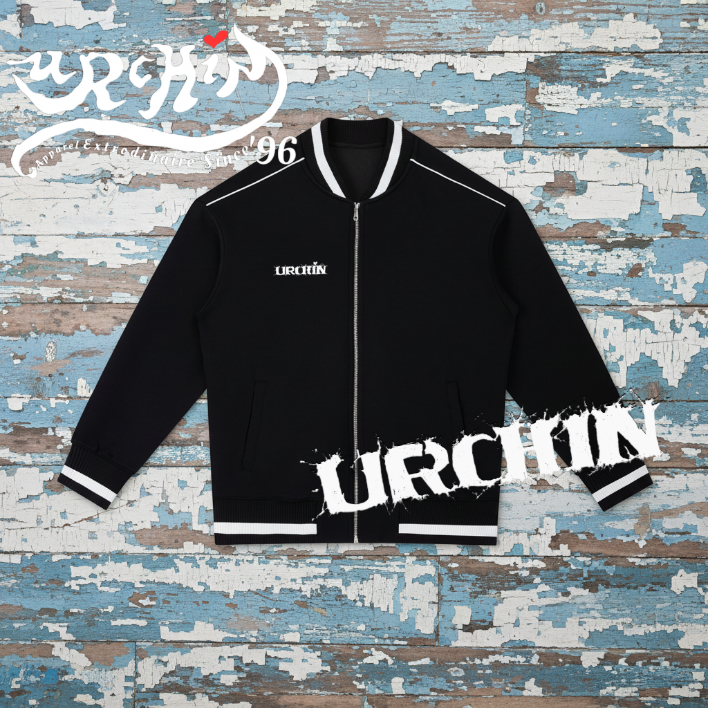 URCHIN Mens Contrast Piping Zip Bomber Jacket