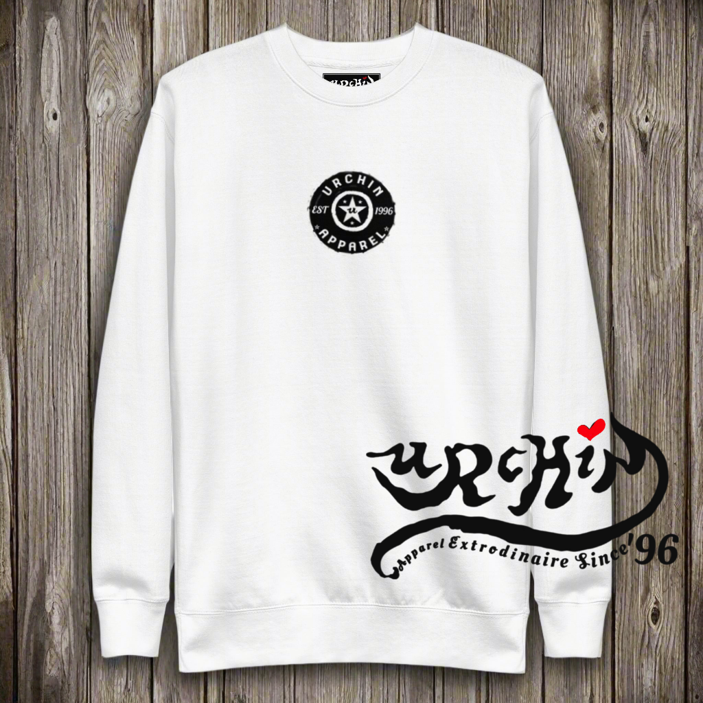 URCHIN Clothes - 'Urchin Apparel U Star' B & W Logo. Choice of Light Colours. Unisex Premium Sweatshirt