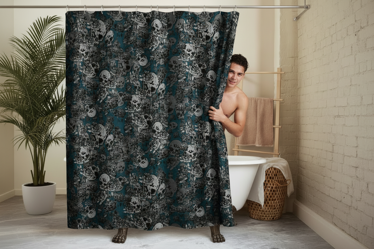 URCHIN 'Skull Storm' 'Blueberry' ( Blue) Shower curtain