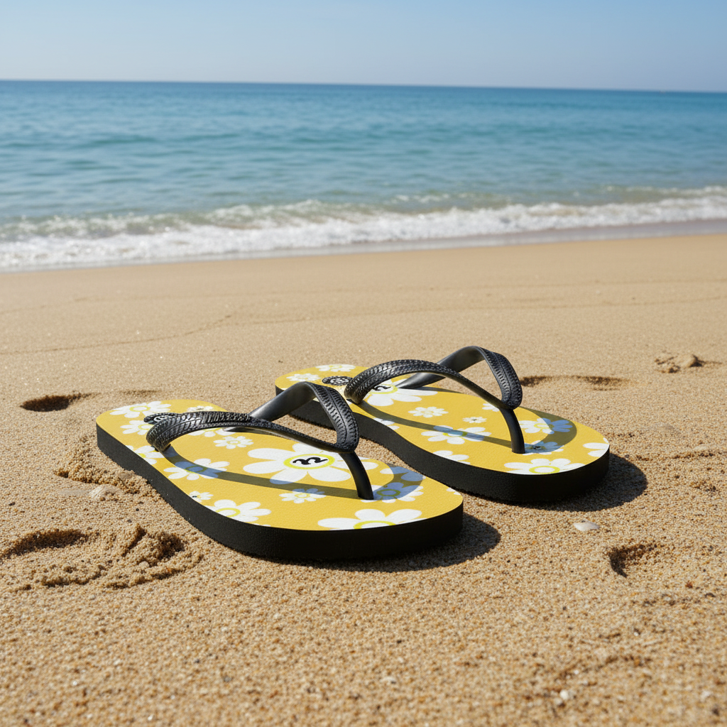 URCHIN Footwear. 'U DAISY' Mango Yellow. Unisex Flip-Flops. Choice of 3 Sizes.