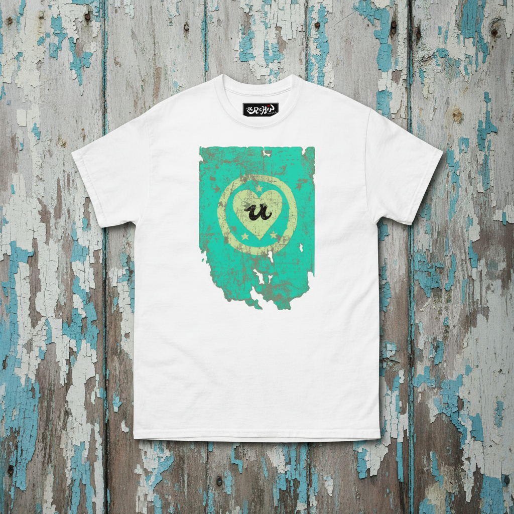 URCHIN -'LOVE U' Cream on Blue- Old Poster. Cotton T Shirt. Choice of Colours. Unisex.