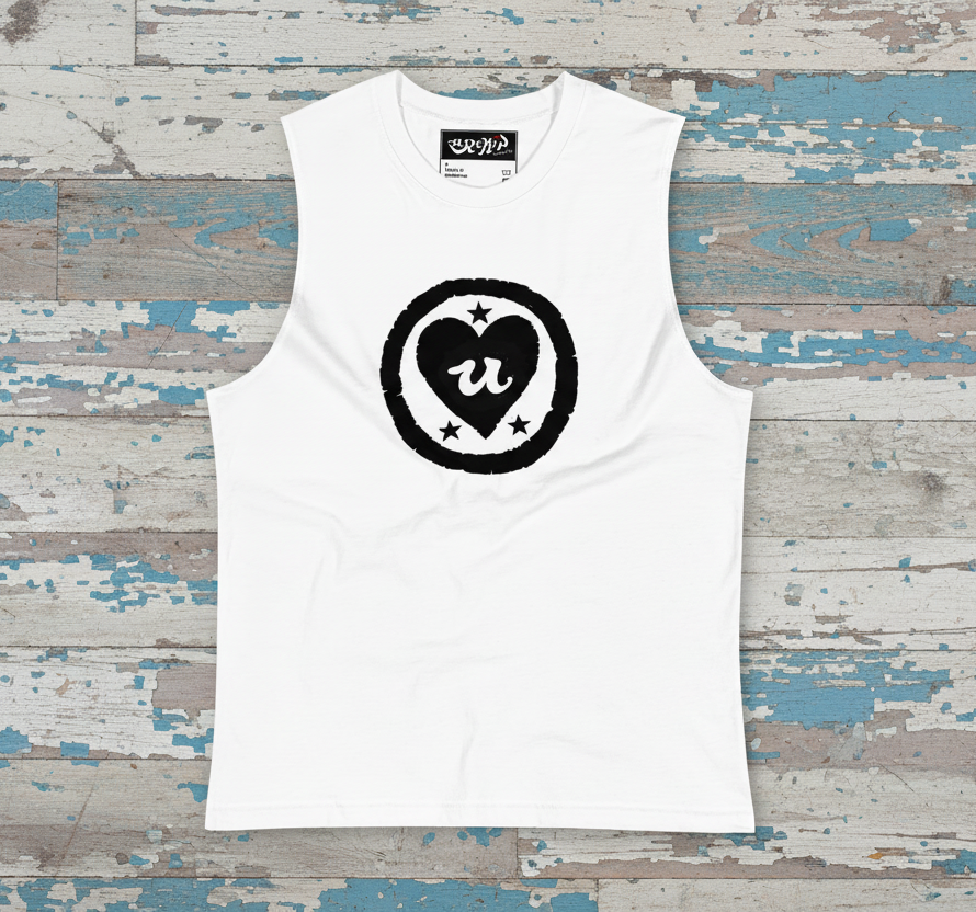 URCHIN LOVE U. Black Logo. White Muscle T Shirt/Tank Top. Unisex