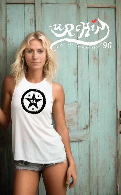 URCHIN Clothes 'U STAR' Black Logo. White Muscle T Shirt. Unisex. Choice of Sizes.
