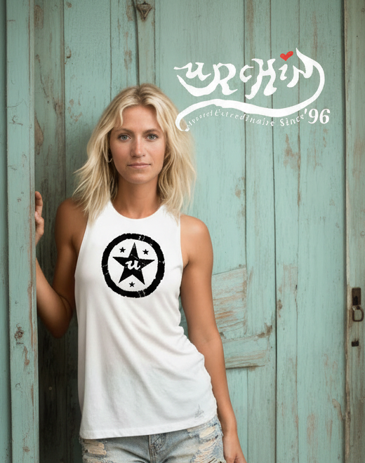 URCHIN 'U STAR' Black Logo. Muscle T Shirt/Tank Top. Unisex.