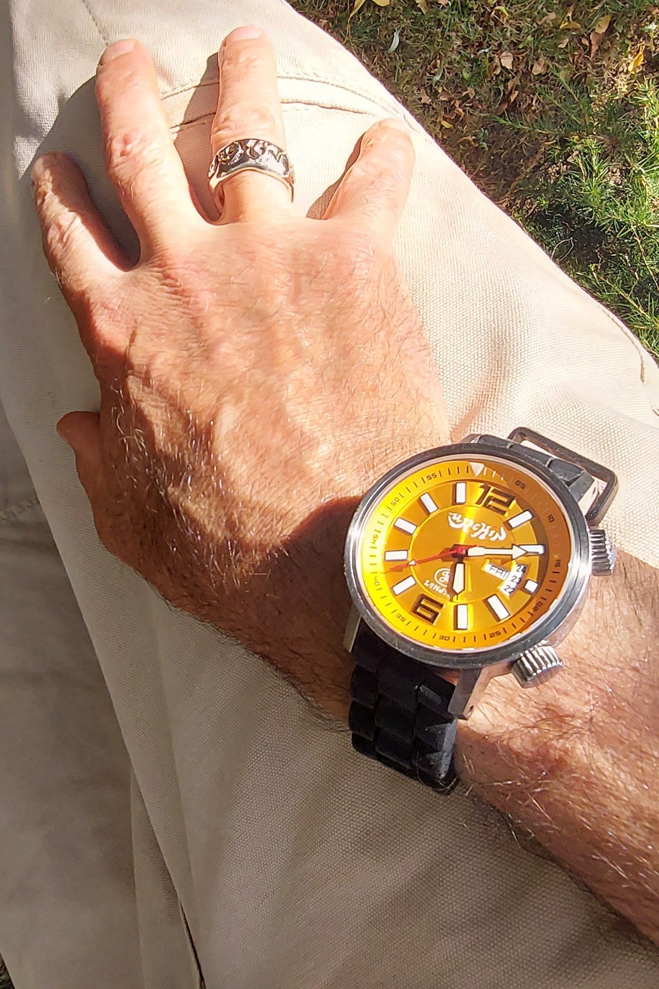 URCHIN Accessories & Watches. Orange 'RETRO DIVER' 'Urchin London' Logo Steel Watch. Rubber Strap. *To Order pnly.
