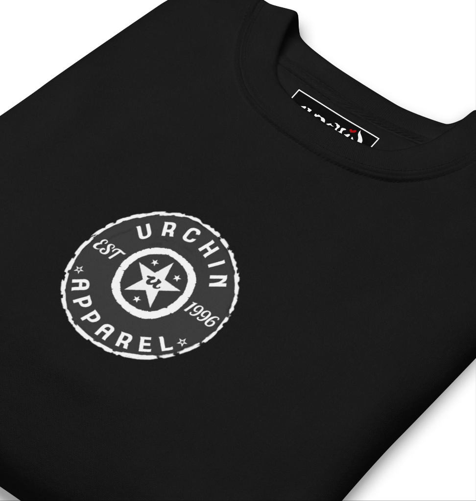 URCHIN Clothes - 'Urchin Apparel U Star' B &W Logo. Choice of Dark Colours. Unisex Premium Sweatshirt