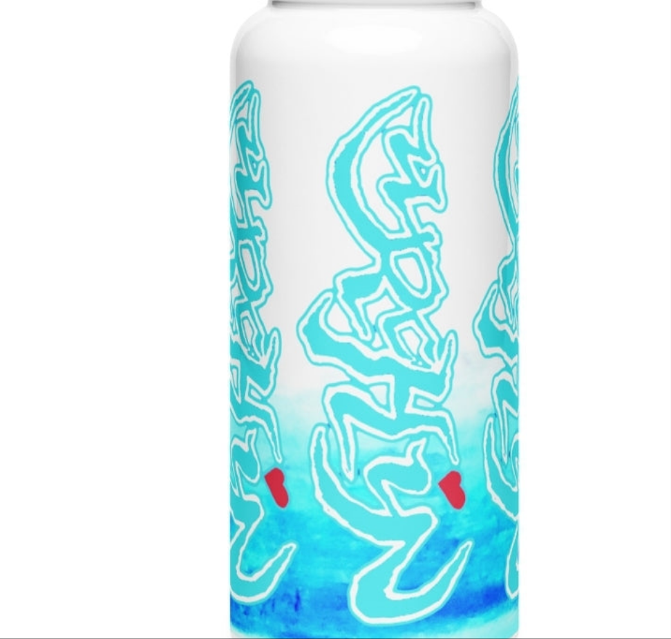 URCHIN Hydration 'Blue Ice' Stainless steel water bottle, with a straw lid.