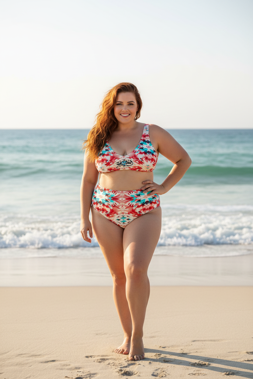 URCHIN-'CORAL SEA' Red and Blue Tie Dye. Recycled High Waisted Bikini. Choice of Sizes.