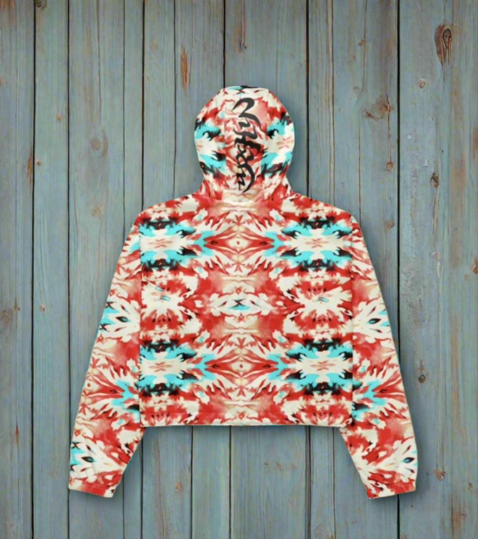 URCHIN Clothes & Sportswear 'CORAL SEA' Red and Blue Tie Dye. Women’s Cropped Windbreaker. Choice of Sizes.
