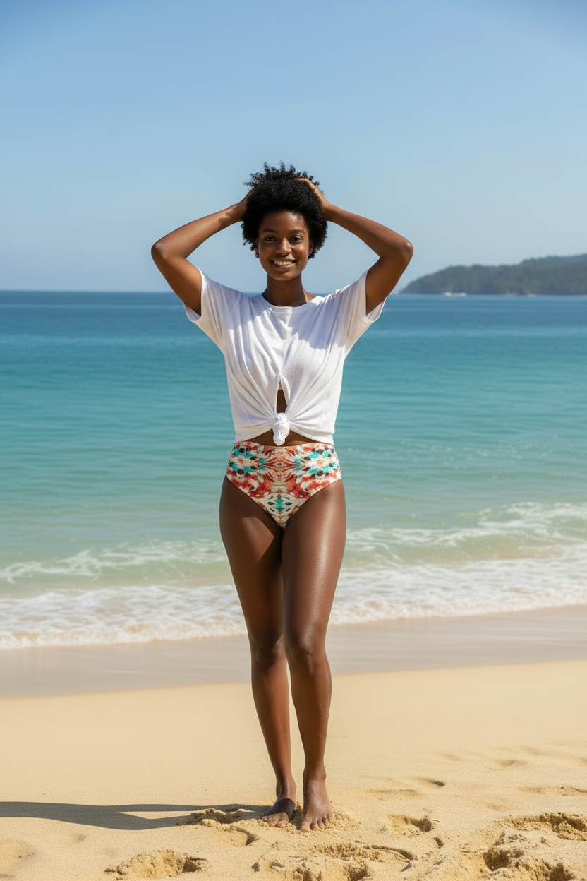 URCHIN-'CORAL SEA' Red and Blue Tie Dye. Recycled High Waisted Bikini. Choice of Sizes.