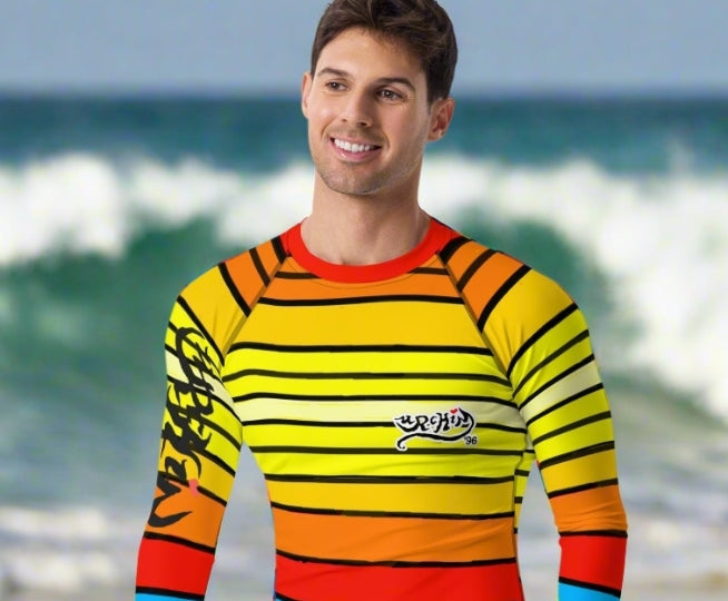 URCHIN Mens Swimwear. 'SUNRISE' 'HARD BUNNY' Logo Rash. Choice of Sizes.