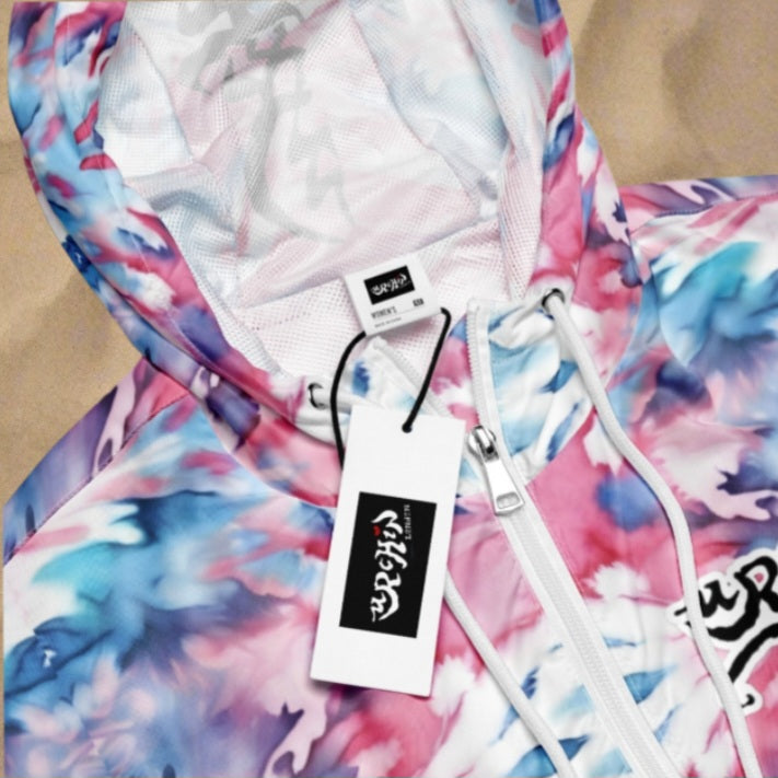 URCHIN Clothes & Sportswear 'CORAL SEA' Pink and Blue Tie Dye. Women’s cropped windbreaker. Choice of Sizes.