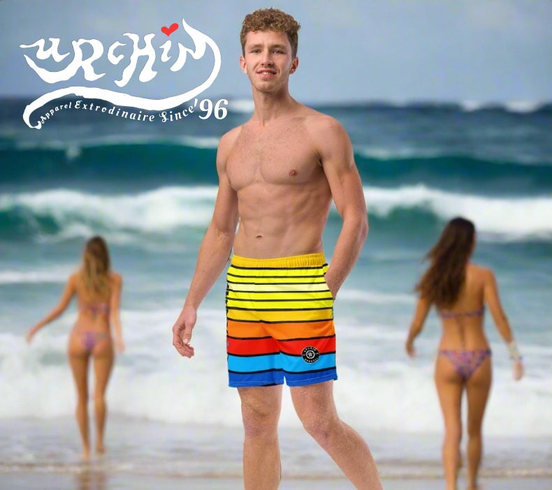 URCHIN Men's Swimwear. 'SUNRISE' Unisex Recycled Swim Board Shorts. Choice of Sizes.