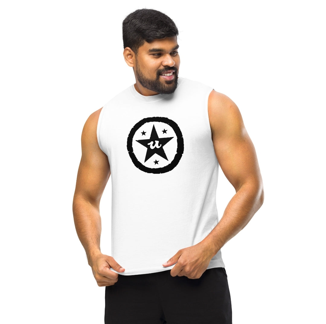 URCHIN Clothes 'U STAR' Black Logo. White Muscle T Shirt. Unisex. Choice of Sizes.