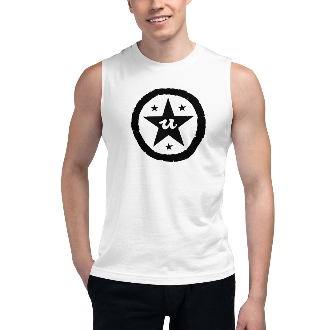 URCHIN Clothes 'U STAR' Black Logo. White Muscle T Shirt. Unisex. Choice of Sizes.