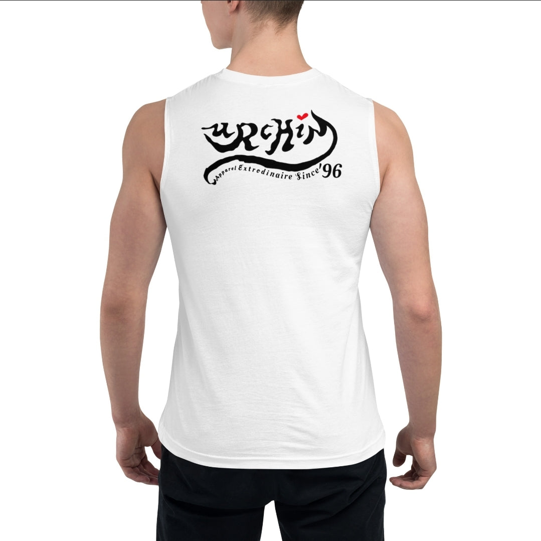 URCHIN Clothes 'U STAR' Black Logo. White Muscle T Shirt. Unisex. Choice of Sizes.