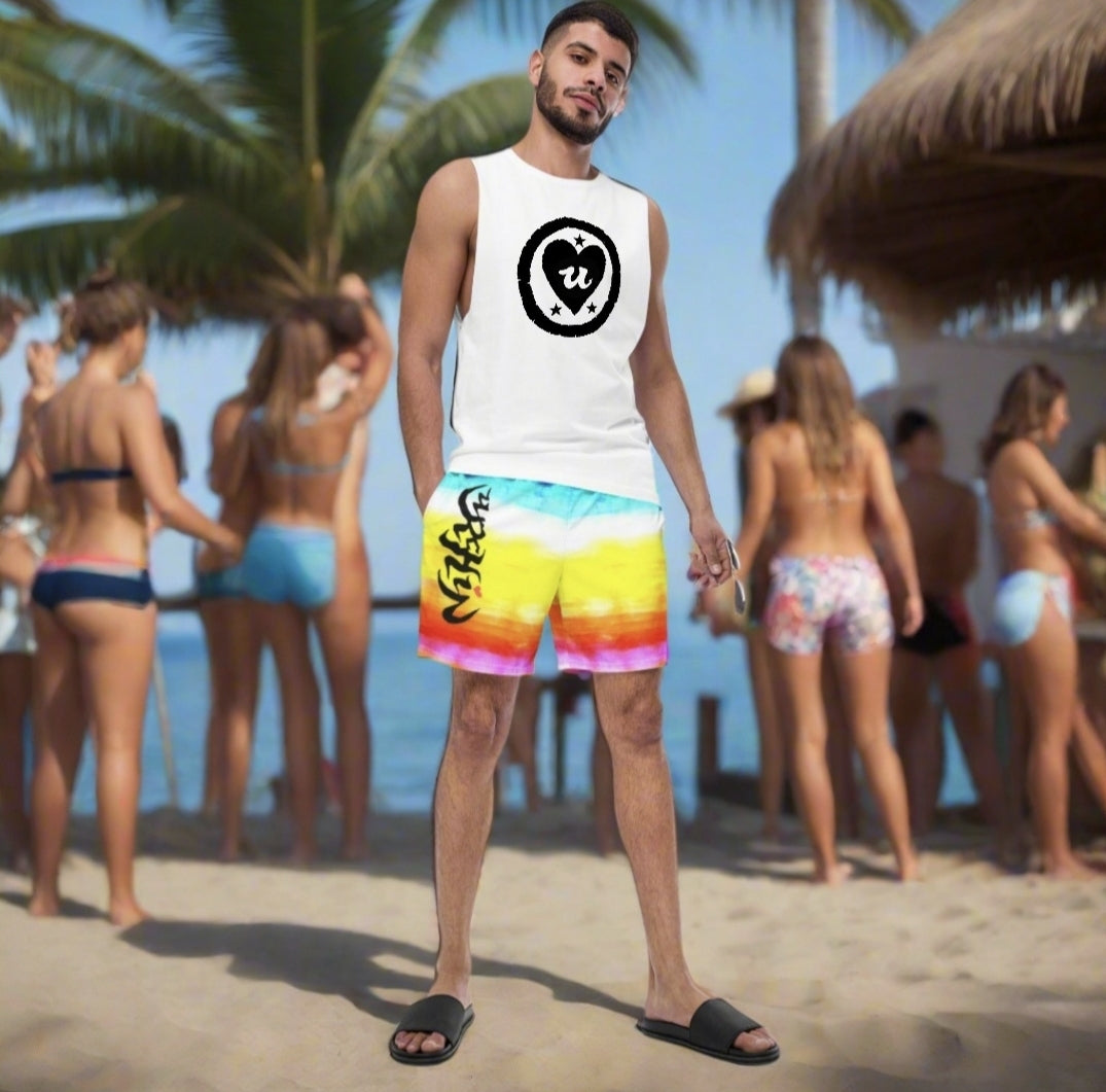 URCHIN Mens Swimwear. 'SUNRISE BEACH' Unisex Recycled Swim Trunks. Choice of Sizes.