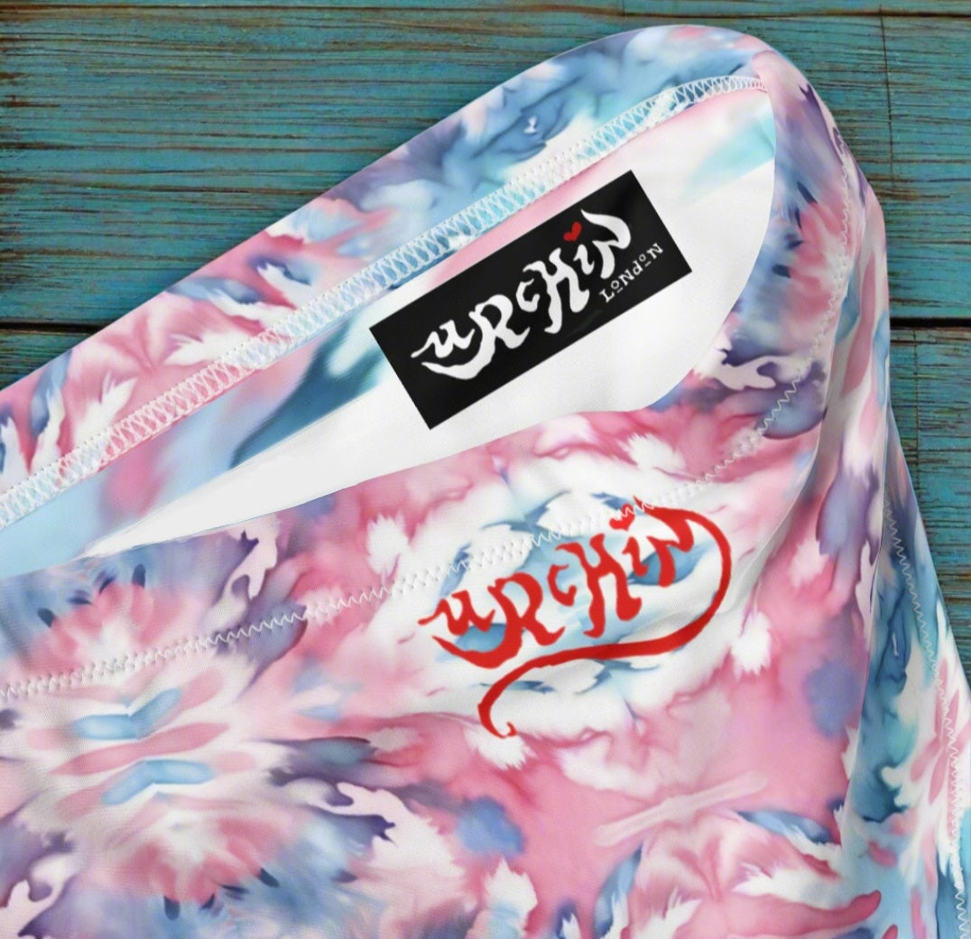 URCHIN-'CORAL SEA' Pink and Blue Tie Dye. Recycled High Waisted Bikini Bottom. Choice of Sizes.