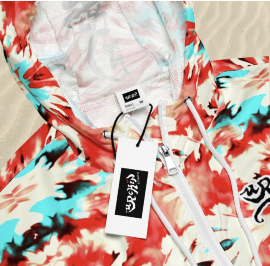 URCHIN Clothes & Sportswear 'CORAL SEA' Red and Blue Tie Dye. Women’s Cropped Windbreaker. Choice of Sizes.