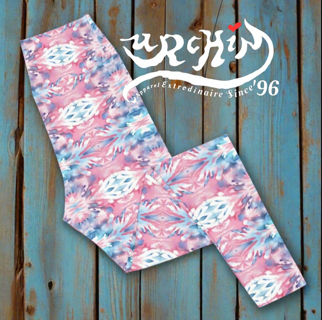 URCHIN Clothes & Sportswear 'CORAL SEA' Pink & Blue Tie Dye. Yoga Leggings. Choice of Sizes.
