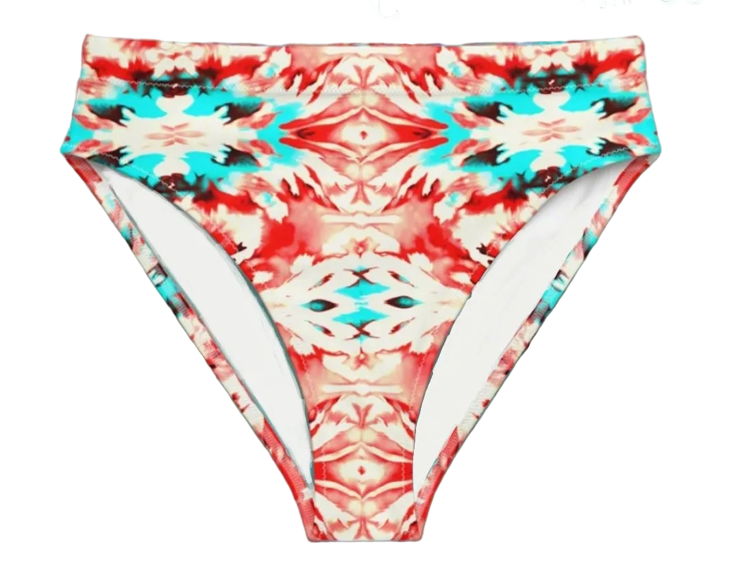 URCHIN-'CORAL SEA' Red and Blue Tie Dye. Recycled High Waisted Bikini bottom. Choice of Sizes.