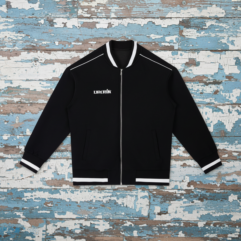 URCHIN Mens Contrast Piping Zip Bomber Jacket