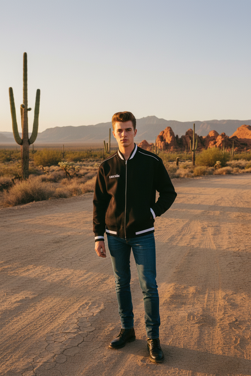 URCHIN Mens Contrast Piping Zip Bomber Jacket