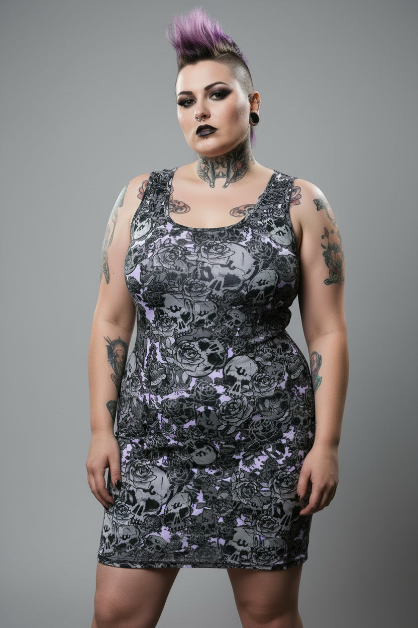 DARK URCHIN 'Skull Storm'. 'Amythest' (Purple). Women’s Bodycon Dress. Choice of Sizes